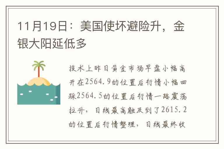 11月19日：美国使坏避险升，金银大阳延低多
